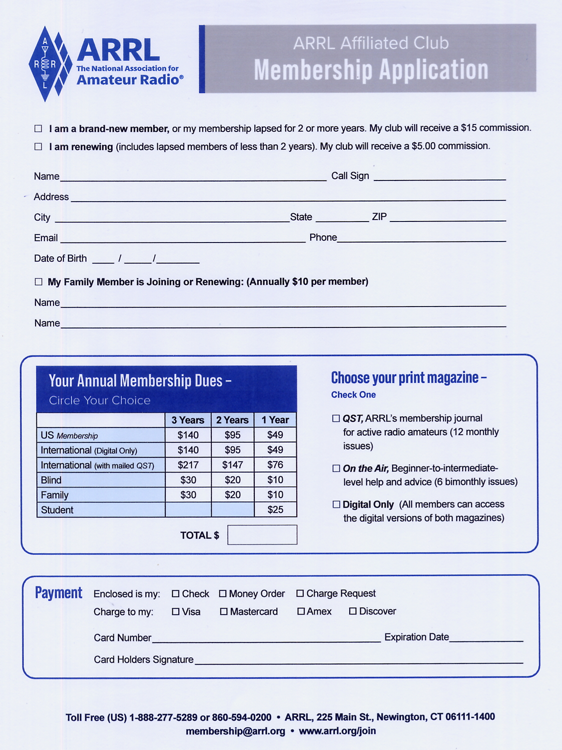 19. ARRL - Affiliated Club Membership Application